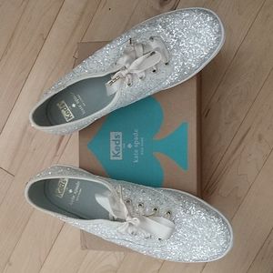 Keds for Kate Spade white glitter tennis shoes